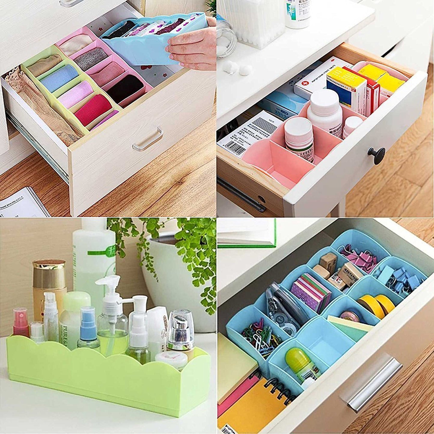 12680 Multi-function Desktop Drawer Storage Box Clothing Organizer 5 Grid Storage Box Underwear Socks Ties Organizer Box (4 Pc Set)