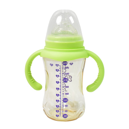 Plastic Baby Feeding Bottle With Handles Cleaning Brush  Straw (300 Ml  1 Pc)