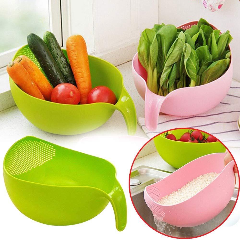 2068 Plastic Rice Bowlfood Strainer Thick Drain Basket With Handle For Rice Vegetable  Fruit (Set Of 3pcs)