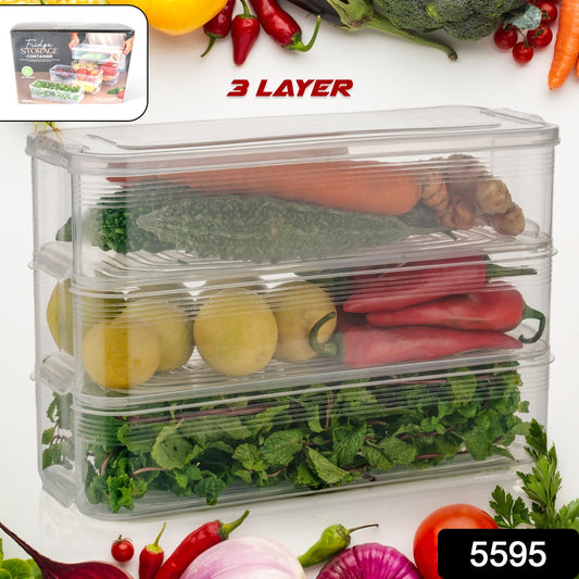 5595 3 Fridge Storage Container Fridge Organizer With Lid Stackable Fridge Storage Containers Plastic Freezer Storage Containers For Fish Meat Vegetables Fruits Pack Of 3pcs 1500ml Approx