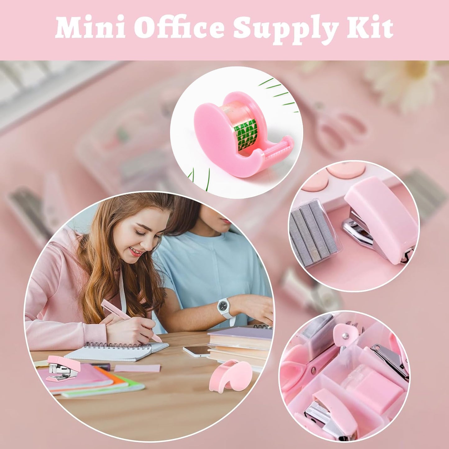 4143 Mini Office Stationery Set Including Stapler Scissors Paper Clips Tape Dispenser Transparent Tape And Staples