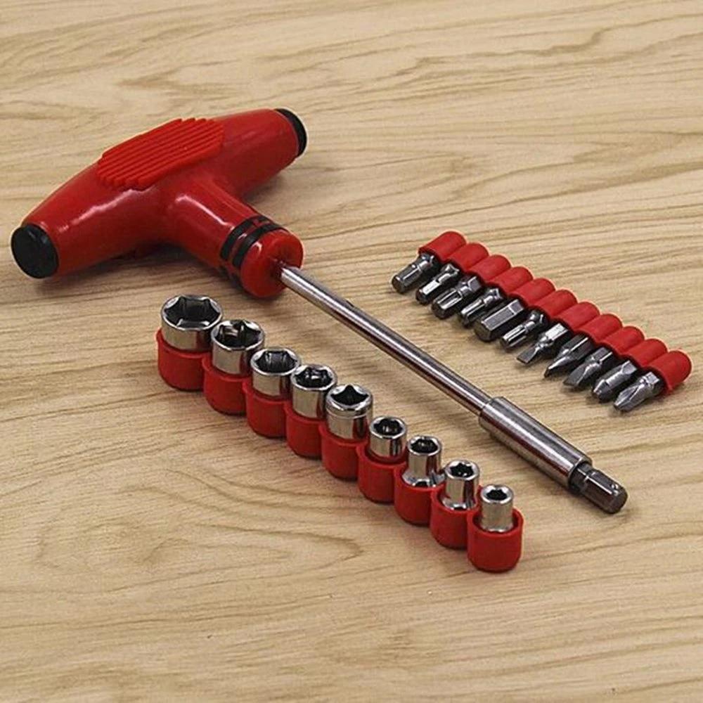 24pcs T Shape Screwdriver Set Batch Head Ratchet Pawl Socket Spanner Hand Tools