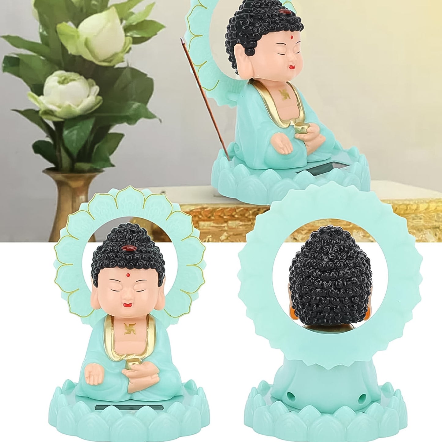 Plastic Solar Powered Moving Head Sitting Action Buddha Statue (1 Pc)