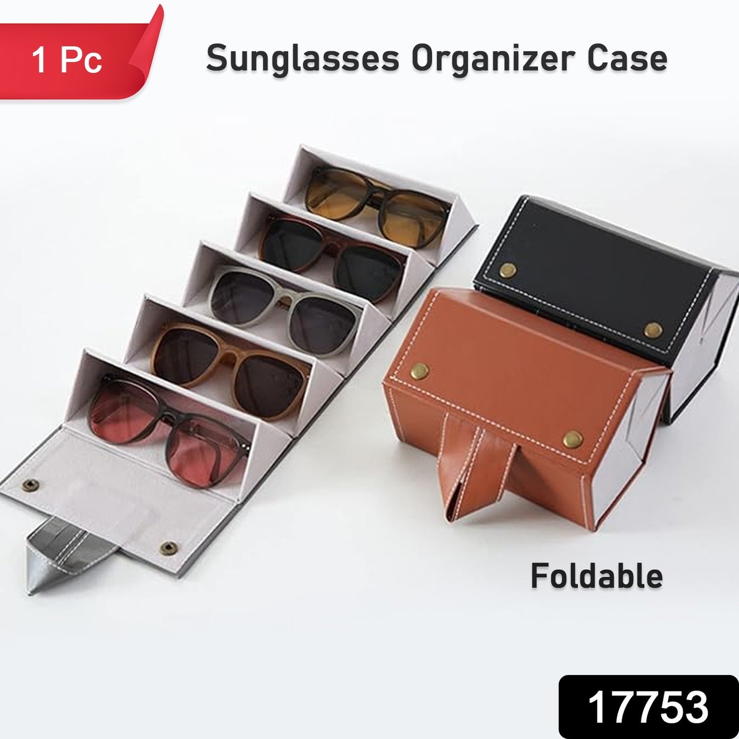 17753 5 Slots Sunglasses Organizer Box Glass Holder Box Spectacle Case Of Sunglasses Specs Case Foldable Travel Glasses Case Storage (1 Pc)