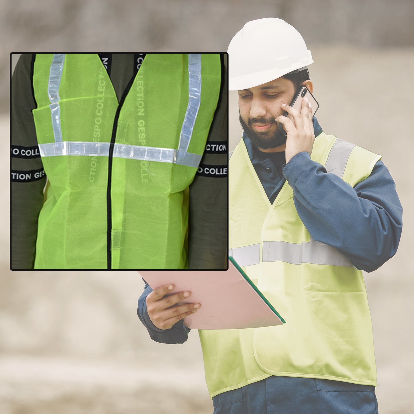 7437 Green Safety Jacket For Having Protection Against Accidents Usually In Construction Areas.