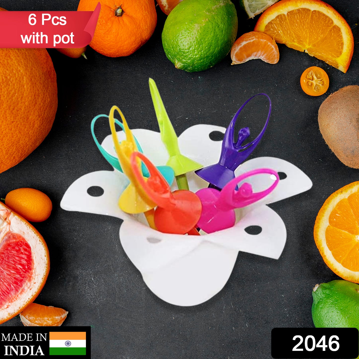 2046 Dancing Doll Fruit Fork Cutlery Set With Stand Set Of 6.