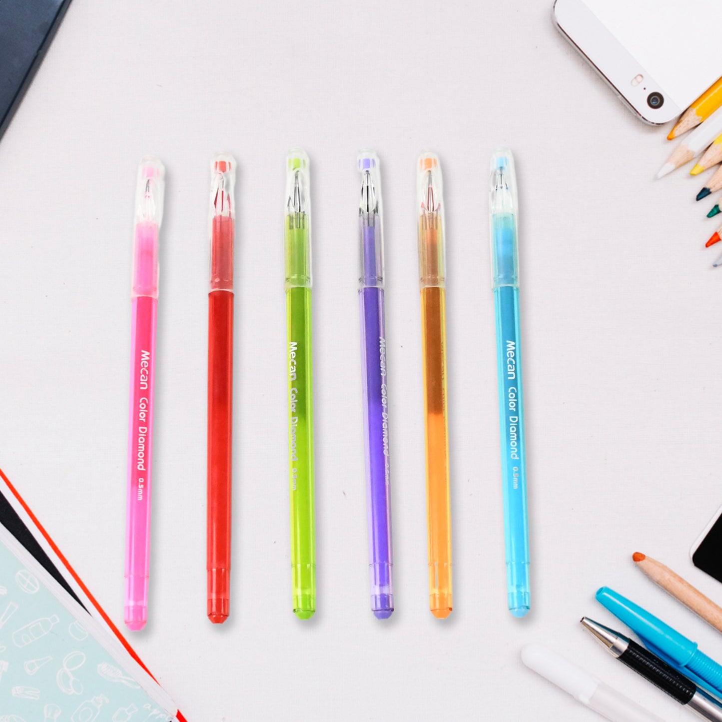 Multi Colour Gel Pen Set Set Of 6 Colours (6 Pcs Set)