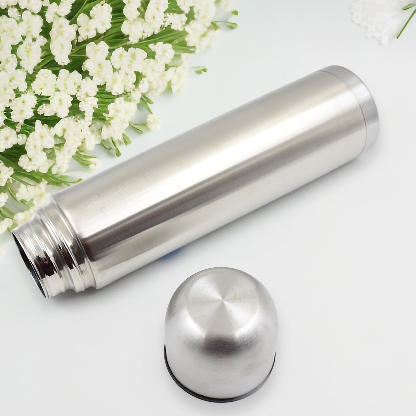 Vacuum Flask With Cover 188 Stainless Steel  Hot And Cold Water Bottle With Push-down Lid  Double Walled Stainless Steel Bottle For Travel Home Office School Picnic (750 Ml)