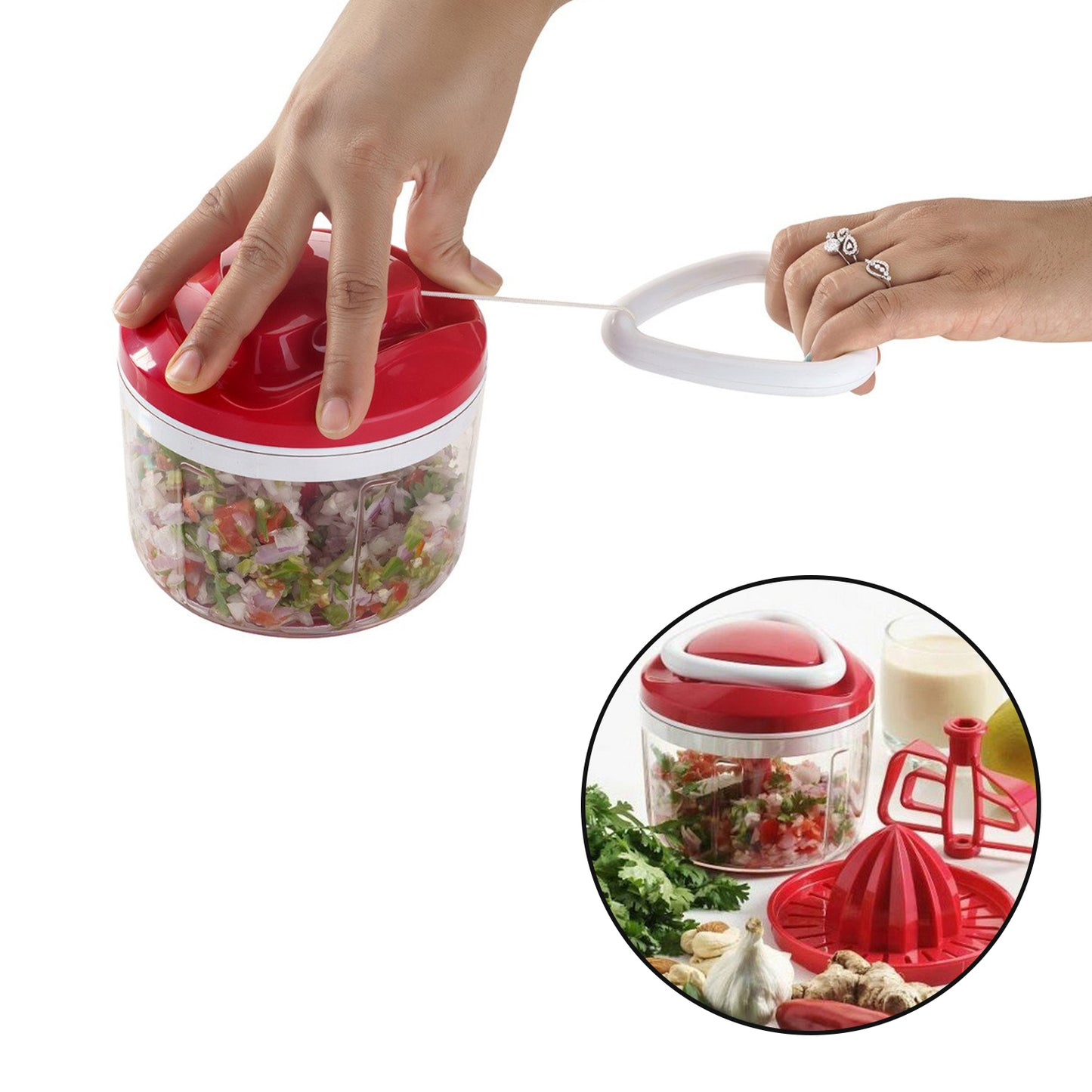 8116 Ganesh Easy Pull 3-in-1 Plastic Chopper (650ml 125mm Red)