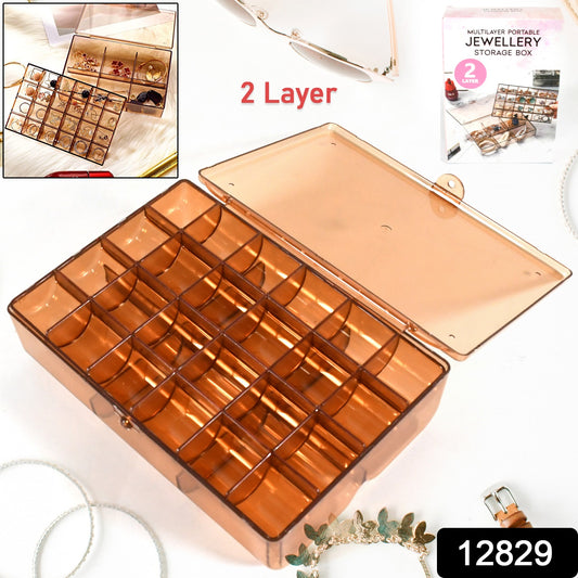 12829 2 Layer Acrylic Jewelry Storage Box Dustproof Earring Box Storage Box Portable Nail Art Storage Case 24-grid Small And 6-grid Big Case Makeup Vanity Box (1 Pc  30 Compartment)