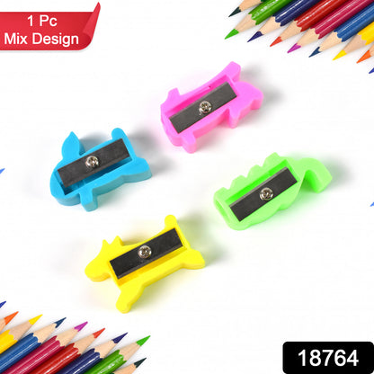 Plastic Small Cute Pencil Sharpener (1 Pc  Mix Design  Color)