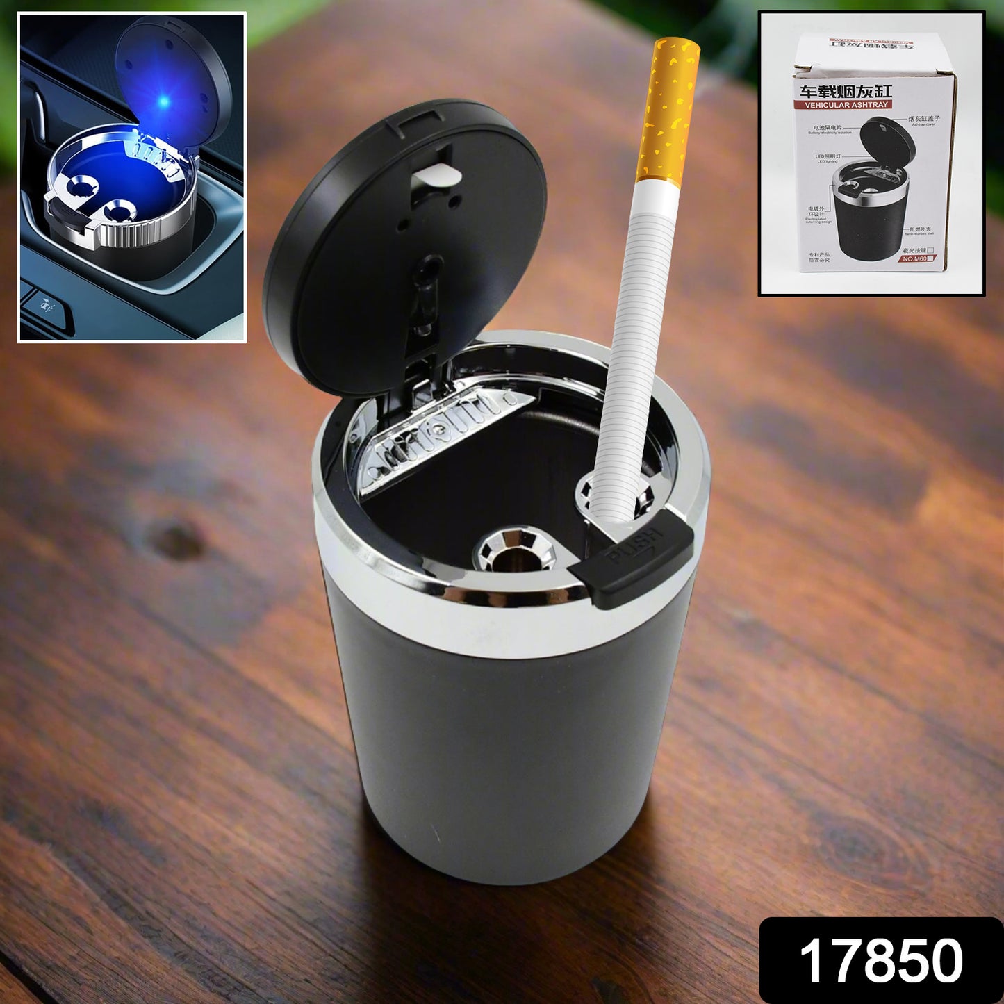 Portable Car Ashtray With Lid And Blue Led Light (1 Pc)