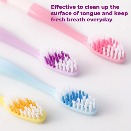 12814 2-in-1 Tooth Brush With Tongue Scraper Soft Bristle  Long Handle (8pcs) Soft Toothbrush