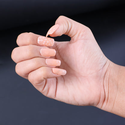 Elegant Nude Glossy Artificial Nail Tips Fake Nails (24 Pc Set)