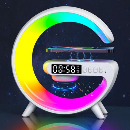 Smart Alarm Clock With G-shape Rgb Light Bluetooth Speaker Wireless Charging (1 Pc)