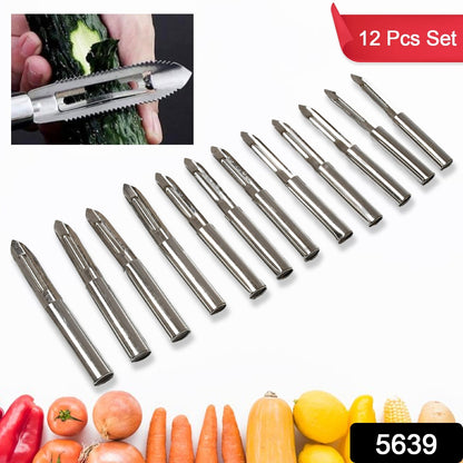 5639 Multi-purpose Stainless Steel Peeler With Handle For Vegetables Potato Peeler Carrot Grated Suitable For Peeling And Shredding Fruit And Vegetables Kitchen Accessories Piller (12 Pcs Set)