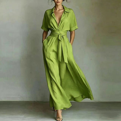 Solid color waist slimming dress