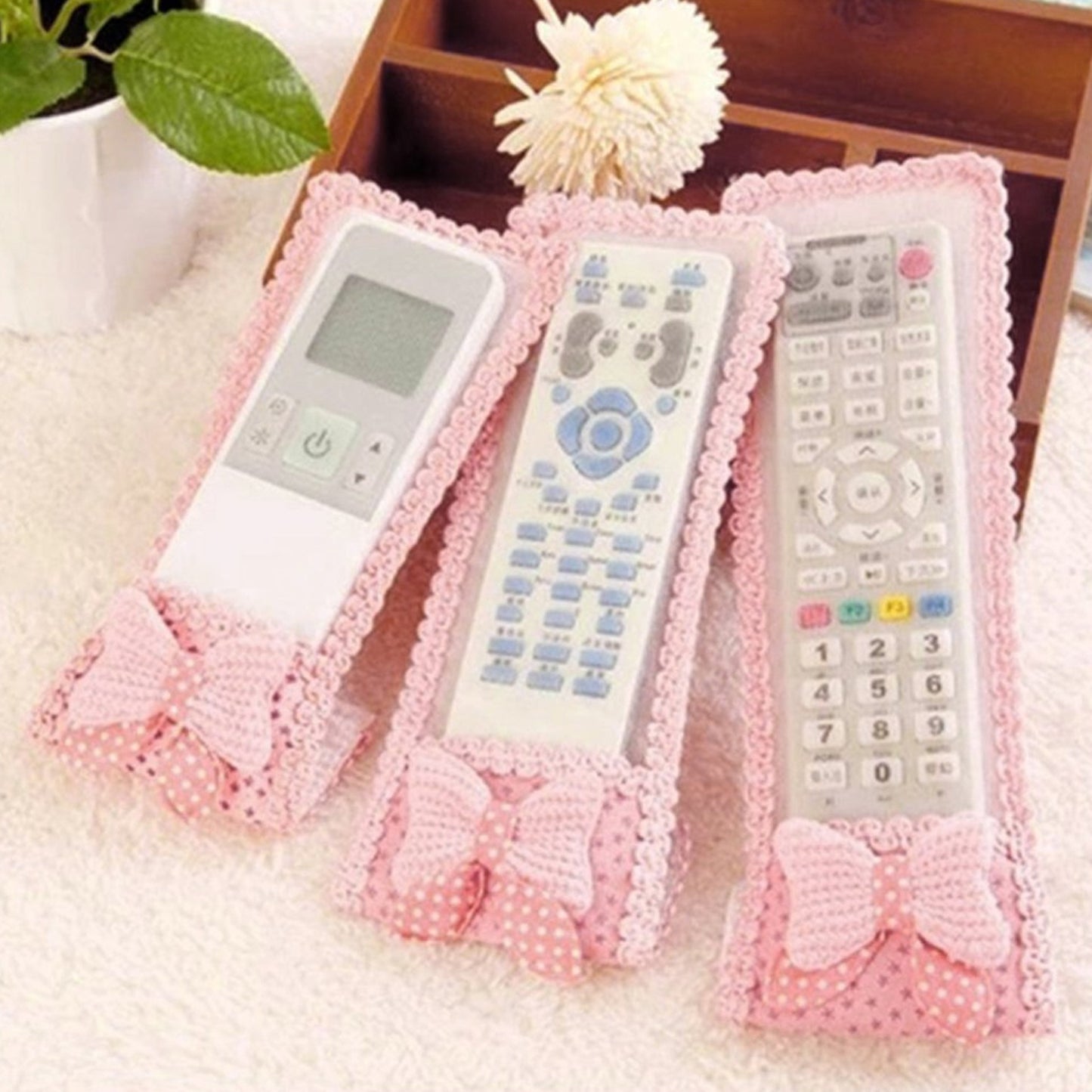 7638 3pc Remote Cover With Bow Knot For Tv Air Conditioner D2h Dth Remote Control Dust Cover