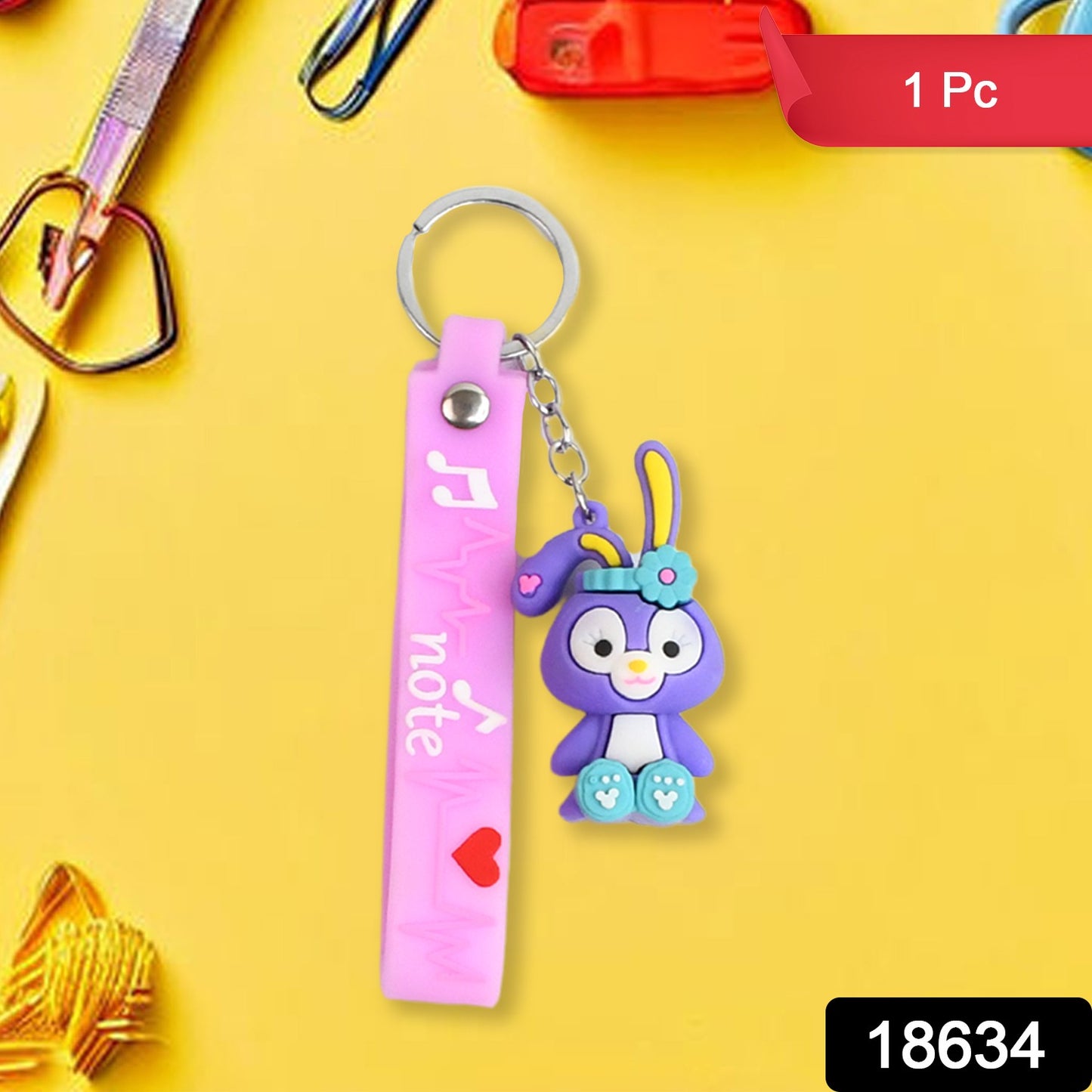 Cute Cartoon Silicone 3d Key Chain With Metal Hook  Strap (Pack Of 1)