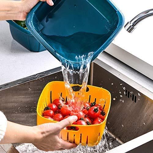 2355 Double Layer Food Drainer Washing Basket With Collapsible Strainers Colander