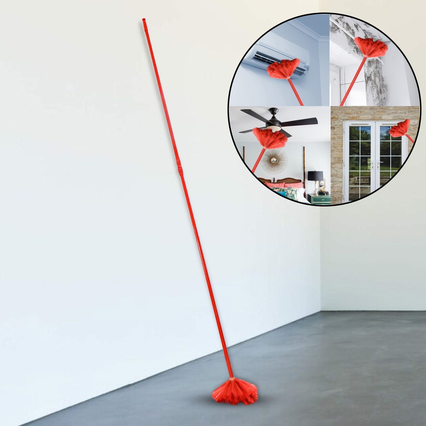 Cobweb Brush With Metal Strong Long Extendable Handle For Dusting Ceiling Cobweb Cleaning Brush For Lights Fans  Webs Cleaning For Home  Kitchen (90 Inch   Moq - 6 Pc)