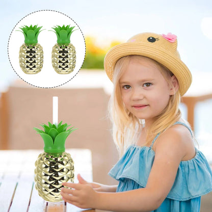 8447 Plastic Pineapple Cups With Straw Pineapple Party Favors Summer Hawaiian And Beach Party Decorations For Kids Adults With Brown Box(1 Pc)