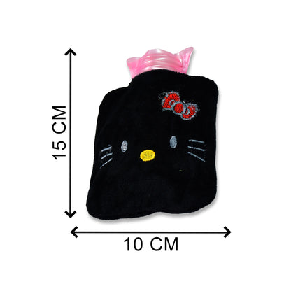 6513 Black Hello Kitty Small Hot Water Bag With Cover For Pain Relief Neck Shoulder Pain And Hand Feet Warmer Menstrual Cramps.