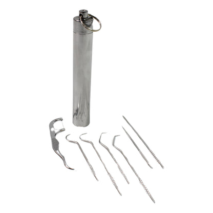 7 In 1 Stainless Steel Toothpick Flossier Set (1 Set  With Case)