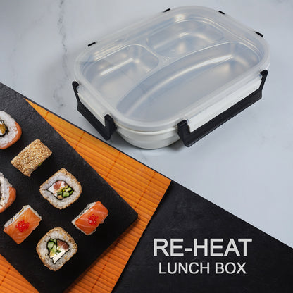 2980 White Transparent Lunch Box For Kids And Adults Stainless Steel Lunch Box With 3 Compartments.