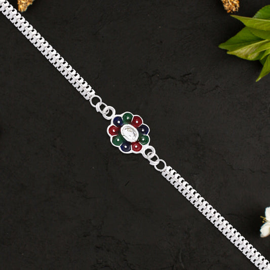 Colorful Petal Design Rakhi On Silver Chain