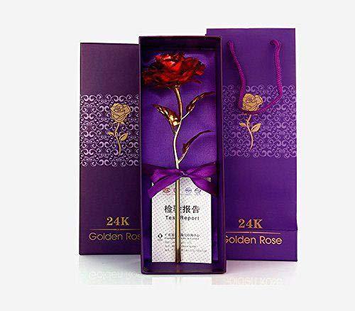 879 24k Artificial Golden Rosegold Red Rose With Gift Box (10 Inches)