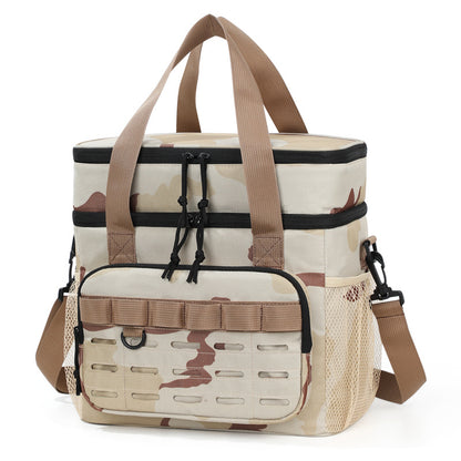 Outdoor Double-Layer Cooler Bag with Camouflage Design, Large Capacity Shoulder Tote for Picnics and Food Delivery