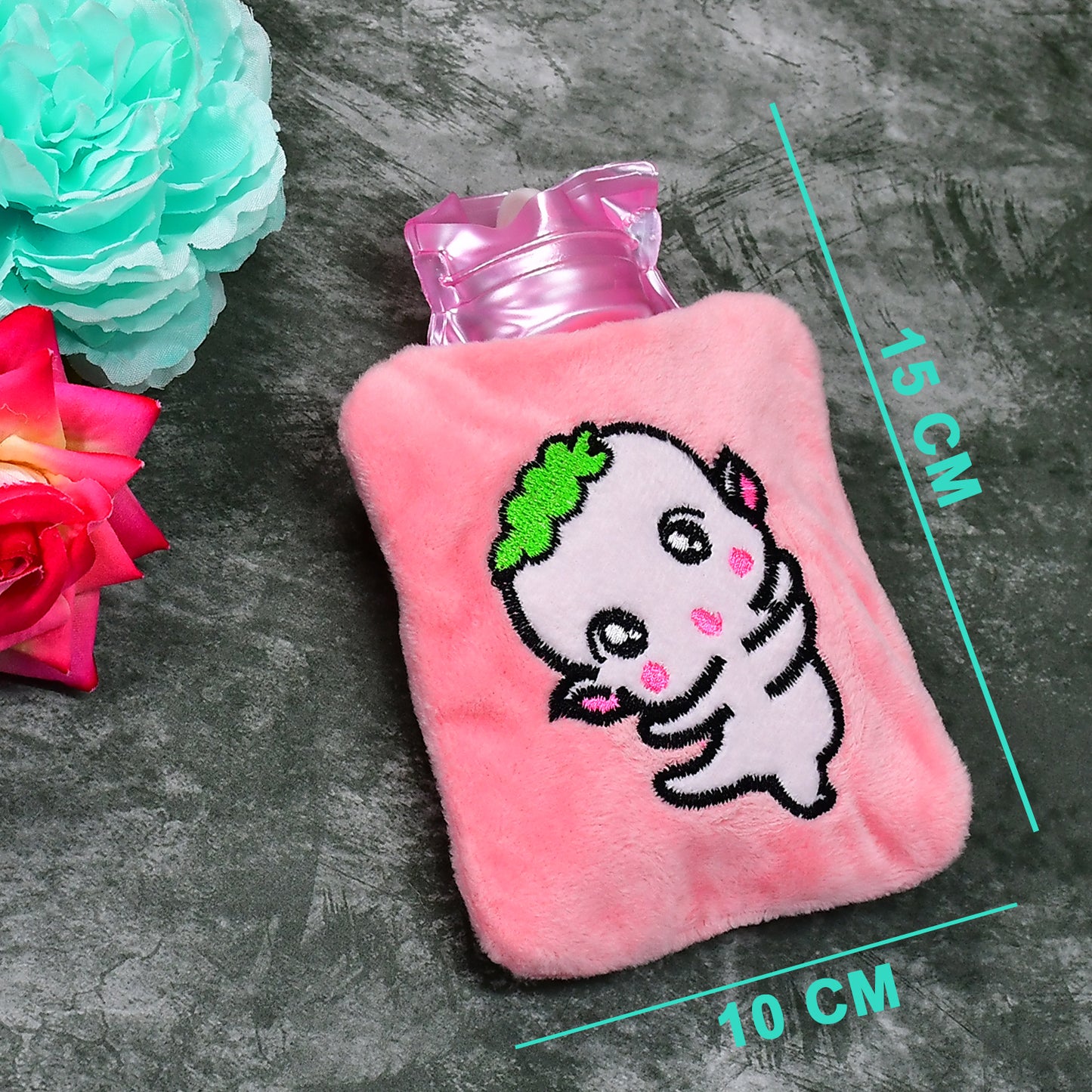 6532 Pink Cartoon Small Hot Water Bag With Cover For Pain Relief Neck Shoulder Pain And Hand Feet Warmer Menstrual Cramps.