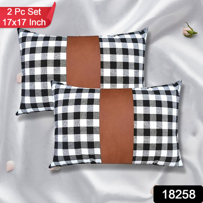 Pillow Covers Leather  Cotton Cushion Covers (17  17 Inch  1 Pair  2 Pc)