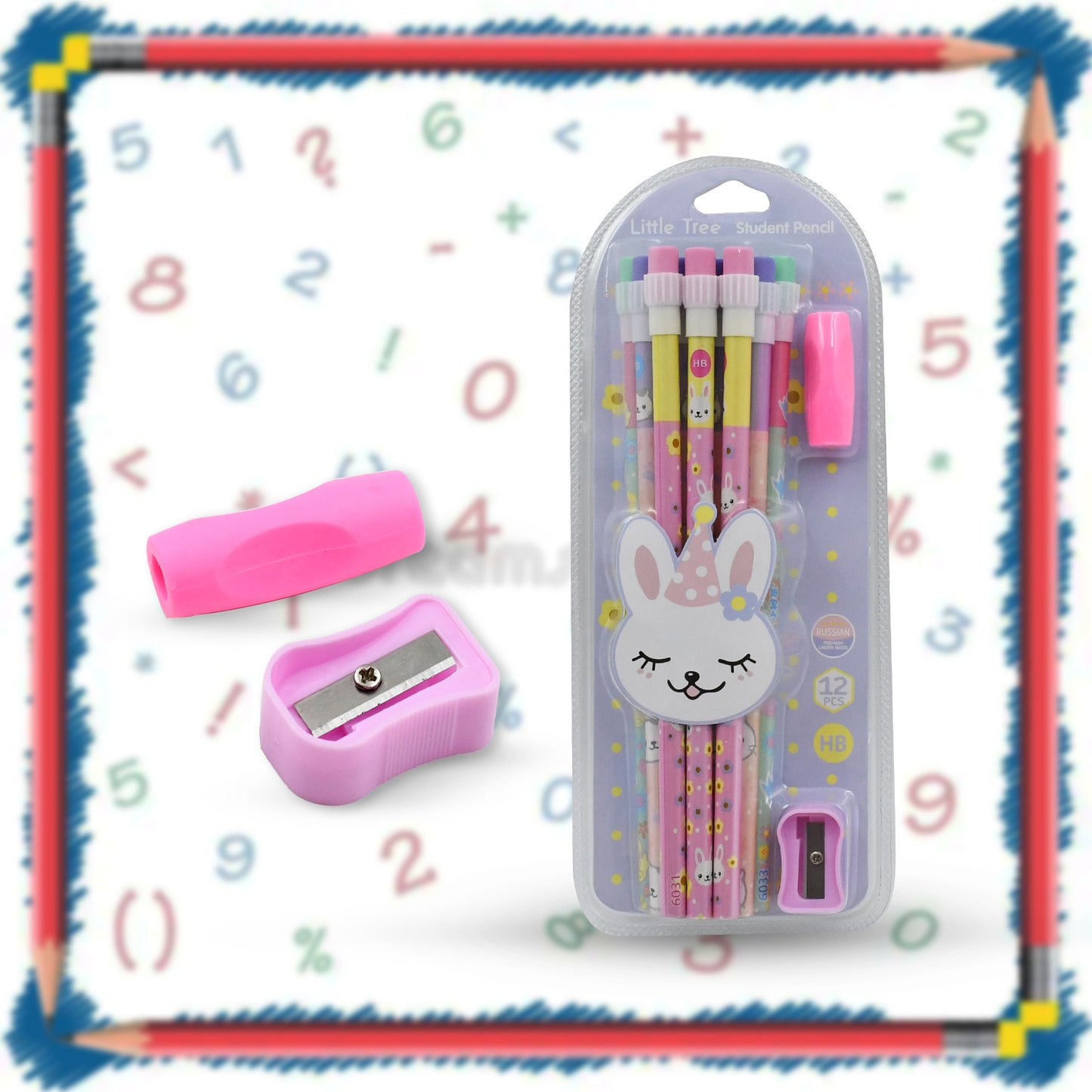 4396 Cute Rabbit Bear Drawing Graphite Writing Pencil Set With Pencil Sharpener  Eraser Pencil And Eraser Set With Eraser For Kids For Girls Fancy School Stationary Birthday Party Return Gift (14 Pc Set)