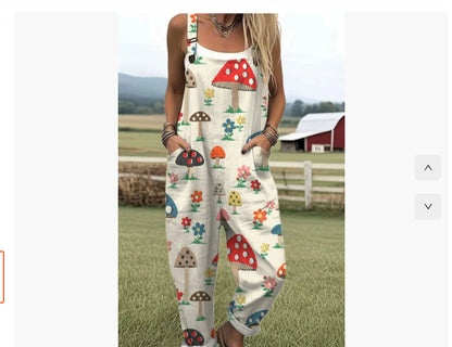 Women's Digital 3D Printing Buttons Casual Suspender Trousers Suspenders