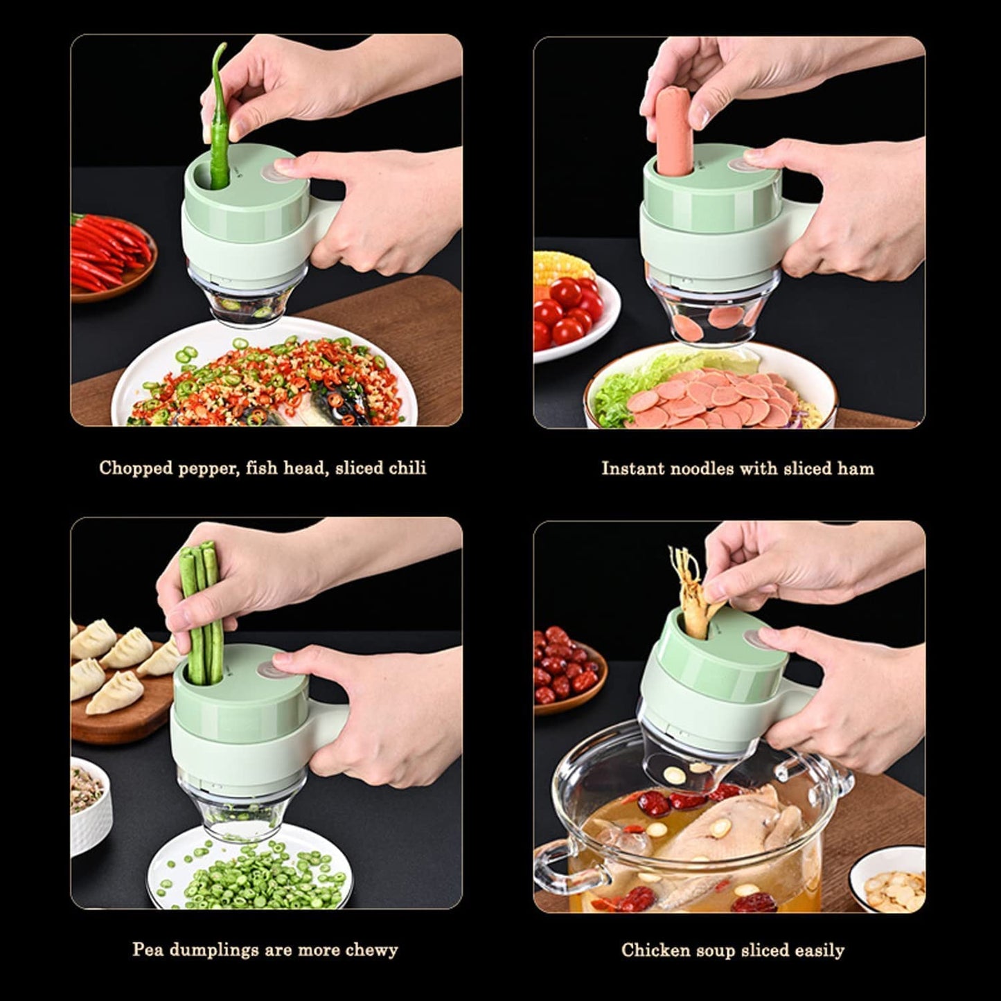 0142 4 In 1 Electric Handheld Cooking Hammer Vegetable Cutter Set Electric Food Chopper Multifunction Vegetable Fruit Slicer