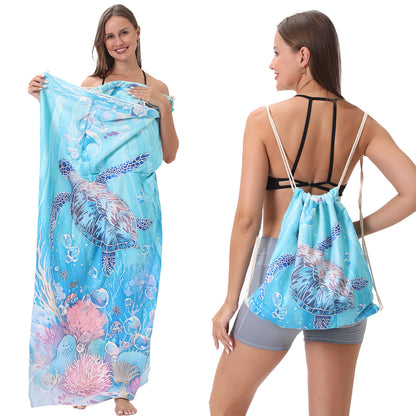 Two-in-One Foldable Beach Towel Printed Bath Towel All-In-One Beach Towel with Storage Bag
