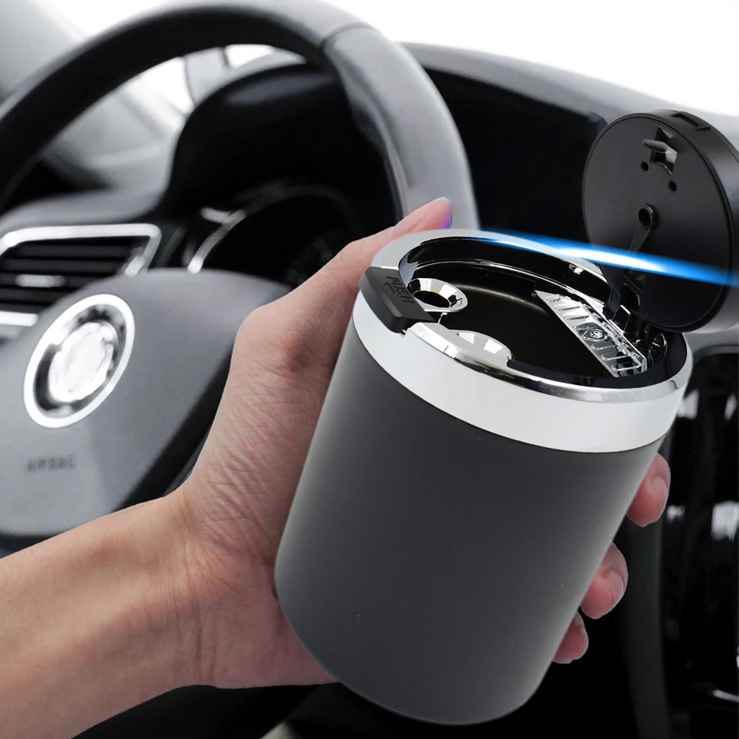 Portable Car Ashtray With Lid And Blue Led Light (1 Pc)