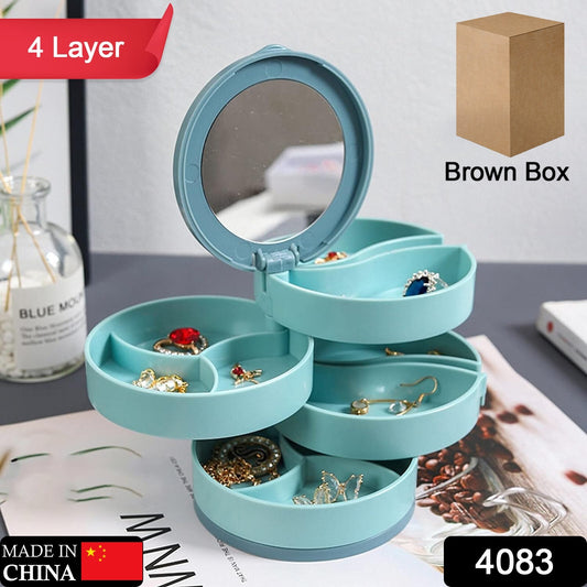 4083 4 Layers Jewellery Box 360 Degree Rotating Jewelry Box Jewelry And Earring Organizer Box With Mirror Accessory Storage Box Travel Decor Portable Jewelry Case Ornaments Storage Box Necklace Jewelry Organizer Jewelry Organizer Box