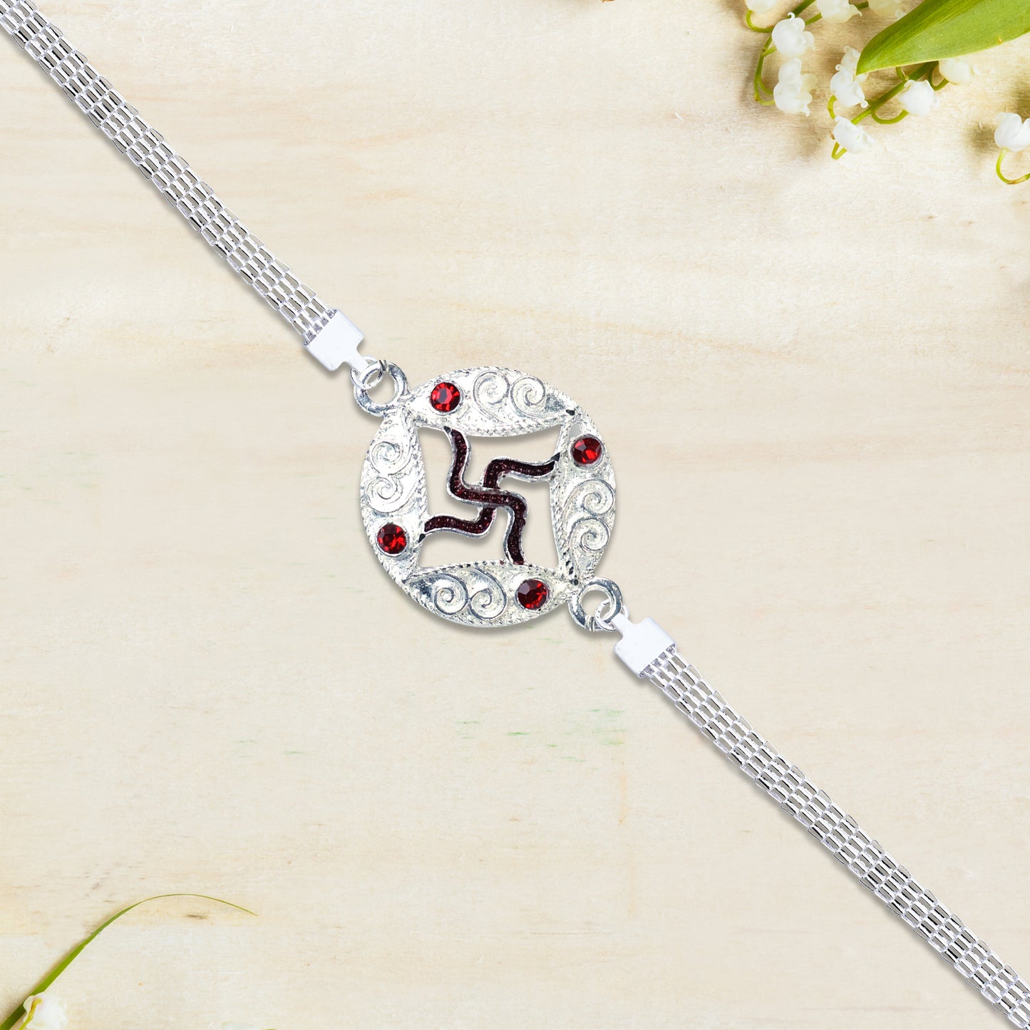 Silver Chain Swastik Rakhi