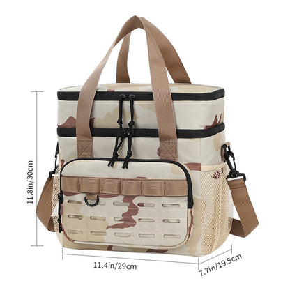 Outdoor Double-Layer Cooler Bag with Camouflage Design, Large Capacity Shoulder Tote for Picnics and Food Delivery