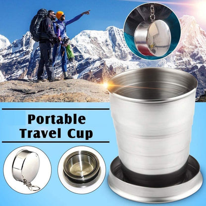 2 In 1 Camping Folding Cup With Keychain (1 Pc)