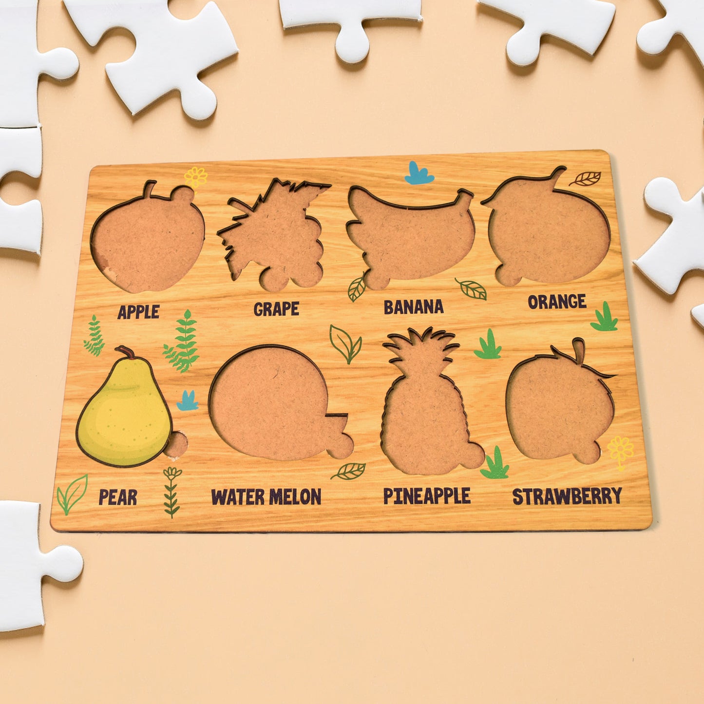 Wooden Fruits Puzzle Learning Educational Board (1 Set  2820 Cm)