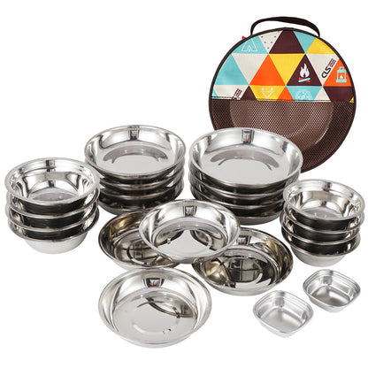 New Portable Dinner Plate 22-Piece Set Outdoor Camping Tableware Self-Driving Tour Barbecue Plate Household Soup Pot Bowl Plate Set