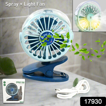 17930 Portable Clip-on Fan Battery Operated With Light  Spray Small Yet Powerful Usb Table Fan 3-speed Quiet Rechargeable Mini Desk Fan 360 Rotation Personal Cooling Fan For Home Office Camping