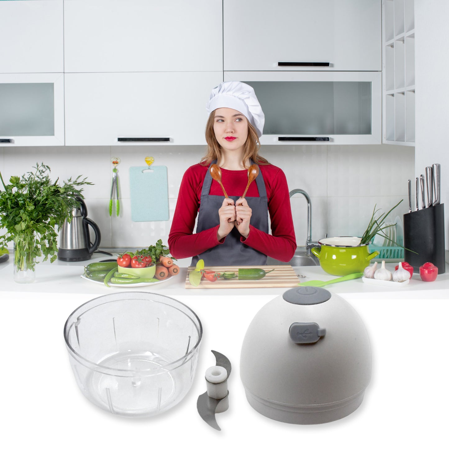 5881 Chopper For Kitchen Electric Rechargeable Garlic Chopper Cordless Mini Food Processor Portable Food Chopper With Detachable Stainless Steel Blade For Garlic Ginger Onion Meat (200ml)