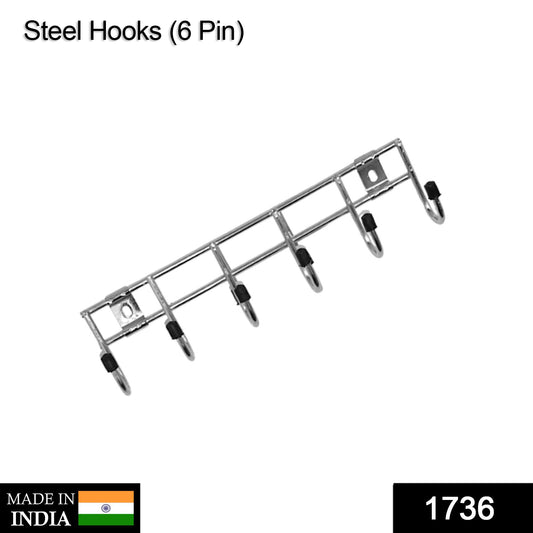 1736 Multipurpose Stainless Steal Hanger Strip Hooks (6 Pin)