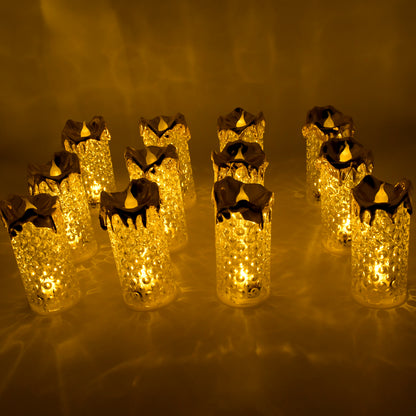 8441 Gold Flameless Candles Led Light Flameless And Smokeless Decorative Candles Led Tea Light Candle Perfect For Gifting Home Diwaliwedding Christmas Crystal Candle Lights Table Decorations (12 Pc Moq)