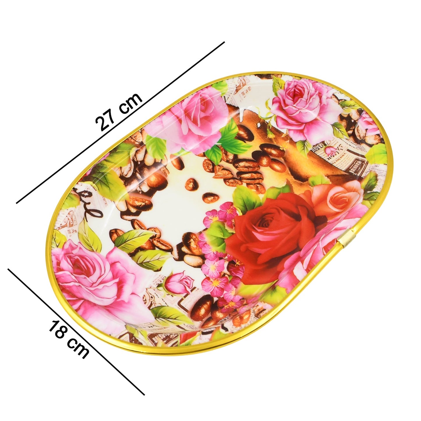 Small Plastic Flower Printed Design Serving Tray (1 Pc  27 X 18 Cm)